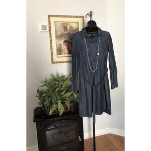 Old Navy Size SPP Chambray Blue Button Down Dress Pockets Junior Long Cap Sleeve